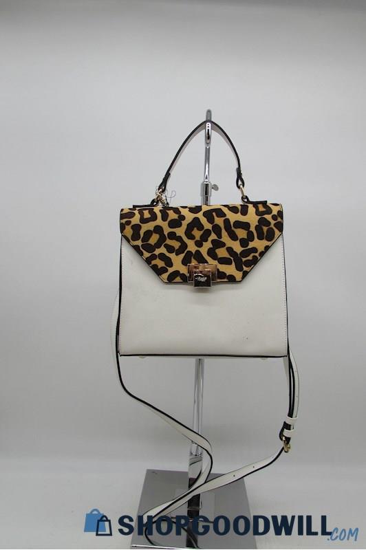 Tignanello White with Leopard print Convertible Crossbody Handbag Purse