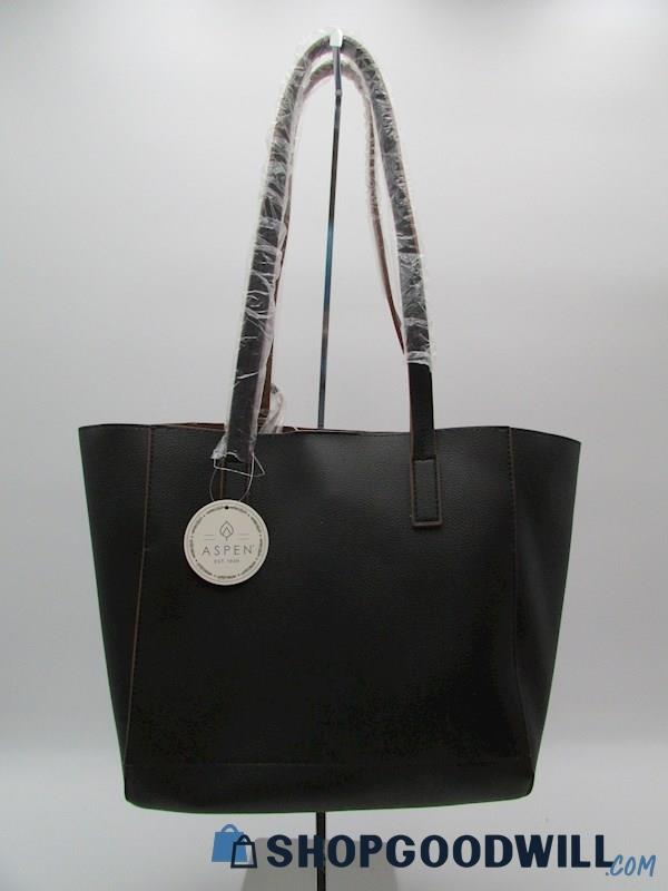 NWT Aspen Black Vegan Leather Tote/Wristlet Set Handbag Purse