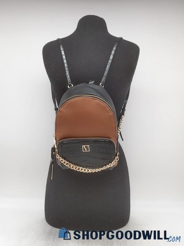 Victoria's Secret Black/Brown Faux Leather Mini Backpack Handbag Purse