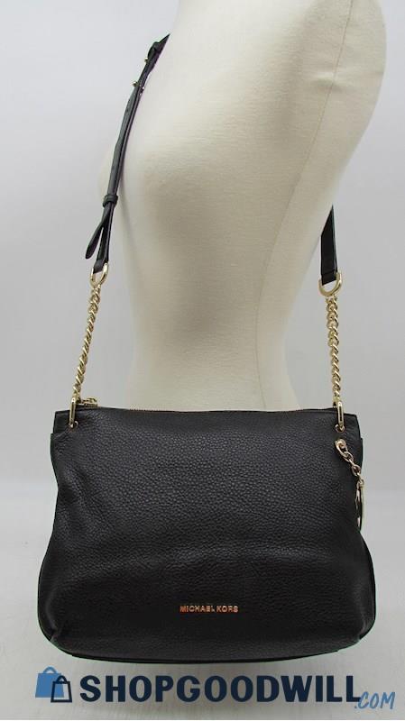 Michael Kors Lillie Black Pebble Leather Lg. Messenger+Wallet Handbag Purse