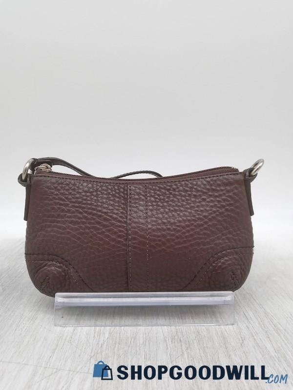 Coach Dark Brown Pebble Leather Mini Shoulder Handbag Purse