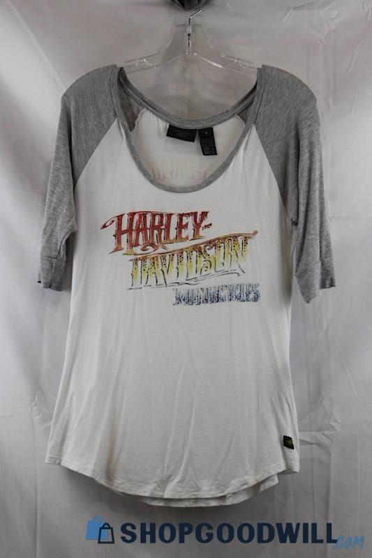 Harley Davidson Women's White Multicolor Graphic T-Shirt SZ S