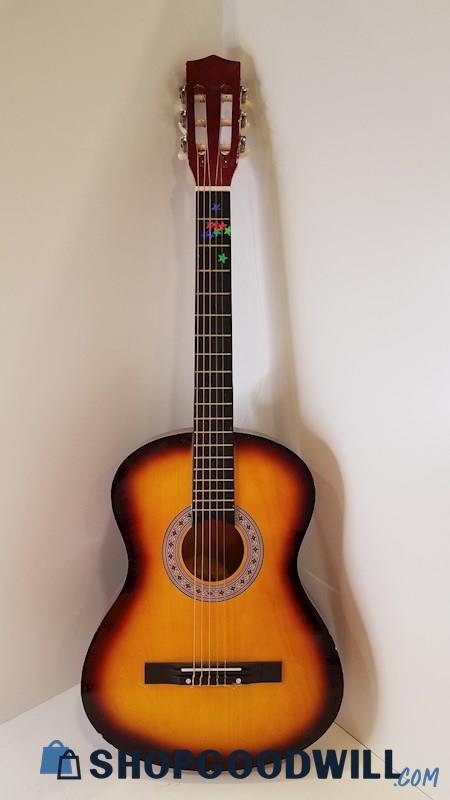 Unbranded 6-String Acoustic Guitar Yellow-Orange/Red/Black/Blue Approx 38