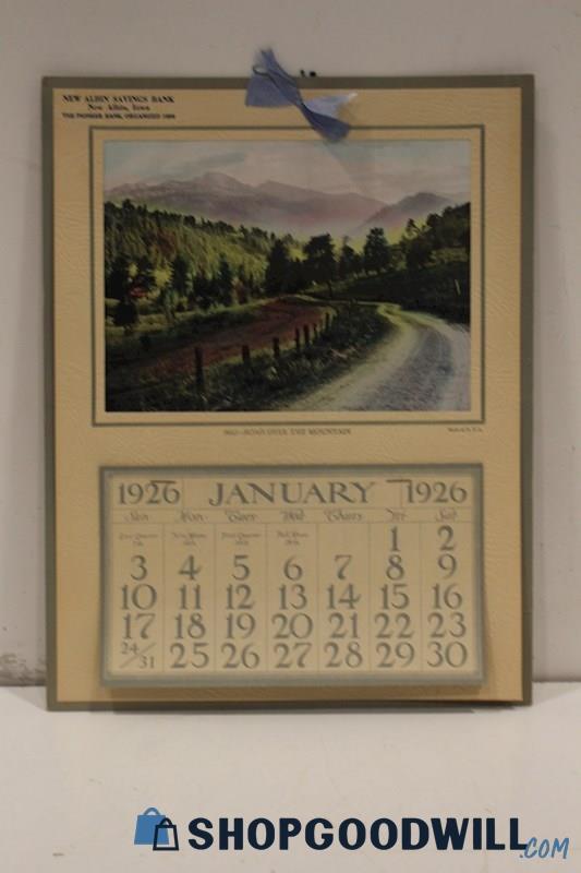 Antique 1926 Calendar w/ Art Print 'Road Over the Mountain' New Albin, IA Bank
