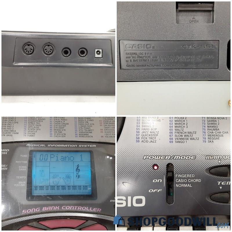 Casio 100 Songbank CTK-551 Digital Electronic Keyboard POWERS ON
