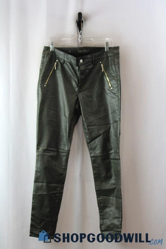 WHBM Women's Green Faux Leather Skinny Jeans SZ-10
