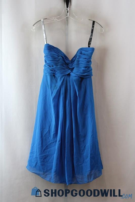 Alexia Women's Blue Ruffle Strapless Dress SZ 6