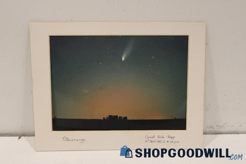 'Comet Hale-Bopp at Stonehenge' Photographic Postcard Print Matted 11x8