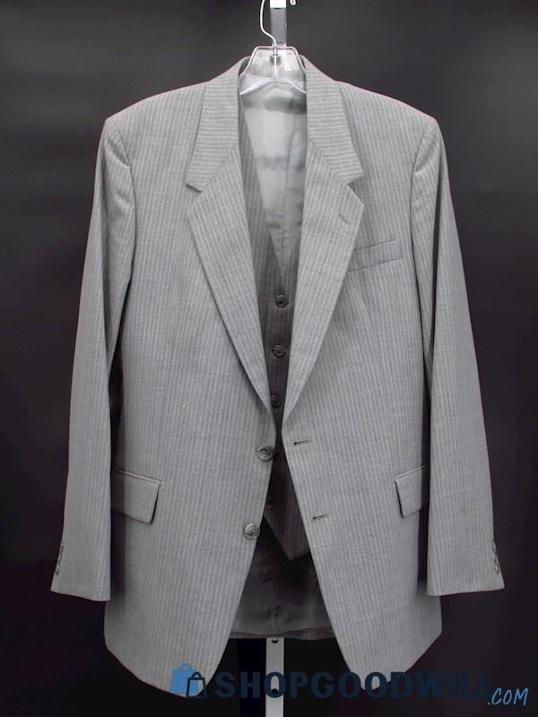 VTG PDC International Men's Harbor Grey Pin Striped Suit Jacket+Vest Size 40R