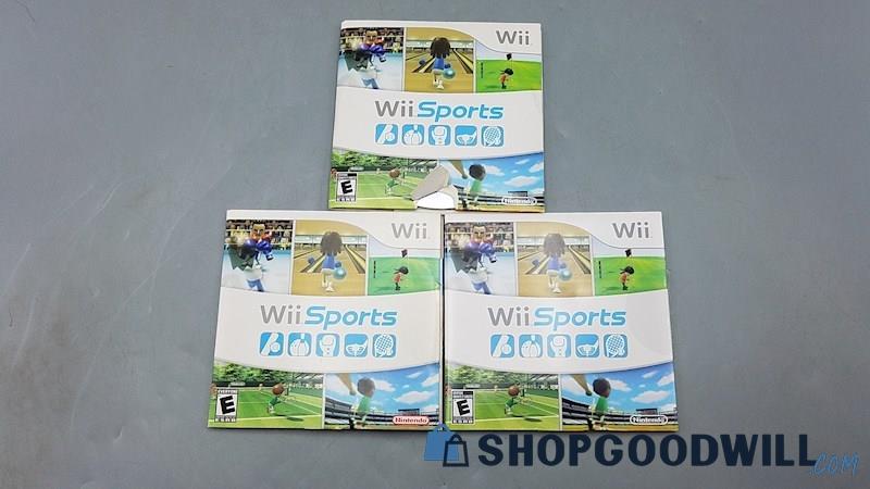  U) 3 Copies of Wii Sports Games w/Sleeves & Manuals For Nintendo Wii
