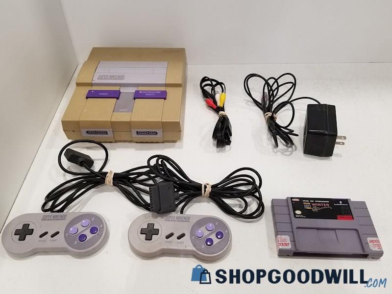 Nintendo Super NES Console w/ Game, Cords & Controllers - POWERS ON