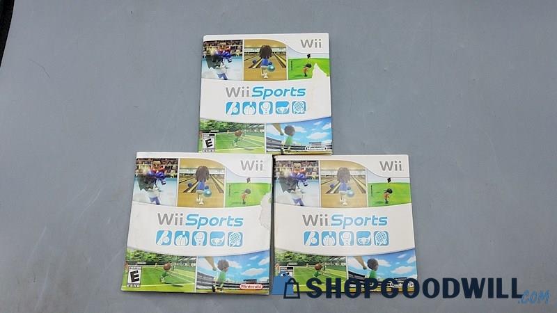  T) 3 Copies of Wii Sports Games w/Sleeves & Manuals For Nintendo Wii
