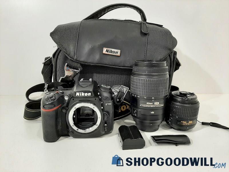 Nikon D7100 DSLR Camera w/Nikon DX 18-55mm 55-300mm Lens (UNTESTED)