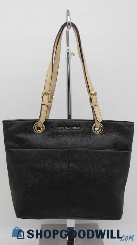 Michael Kors Bedford Black Pebble Leather Medium Tote Handbag Purse