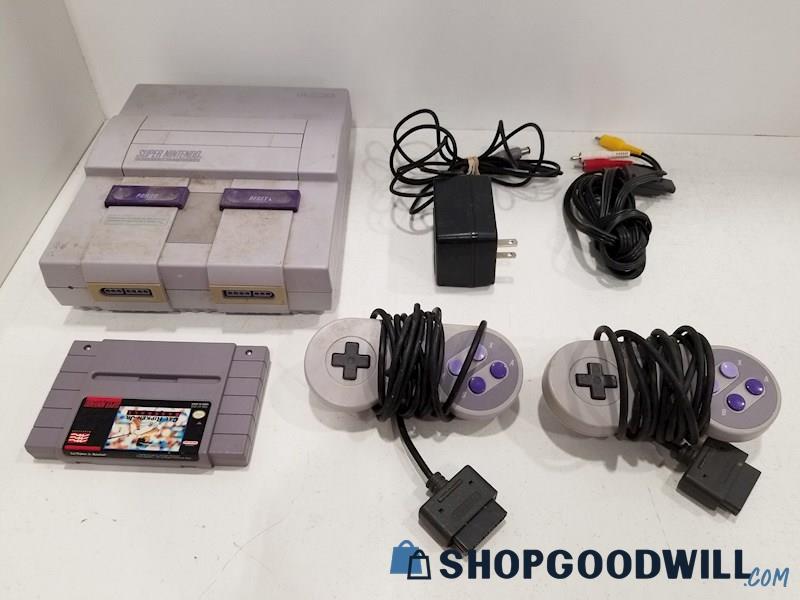 Nintendo Super NES Console w/ Game, Cords & Controllers - POWERS ON