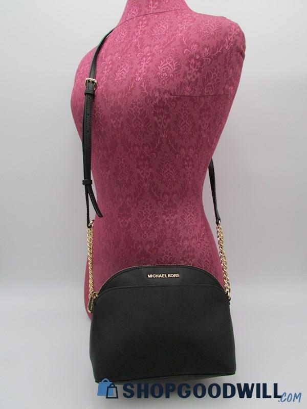 Michael Kors Emmy Black Saffiano Leather Dome Crossbody Handbag Purse