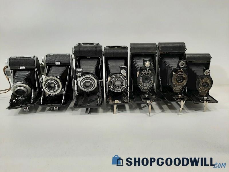 7 Vintage Kodak Brownie Premo Hawk-Eye Tourist More Folding Film Cameras