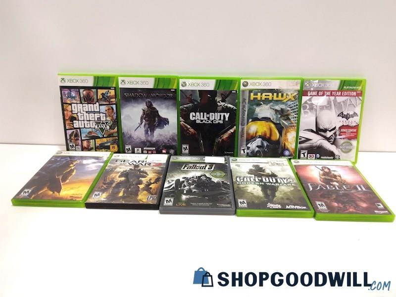 Lot of 10 XBOX 360 Video Games W/GTA V, Call of Duty, HALO 3 & More