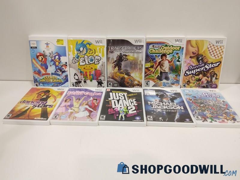 Lot of 10 Nintendo Wii Video Games W/Dancing with Stars, Just Dance 2 & More
