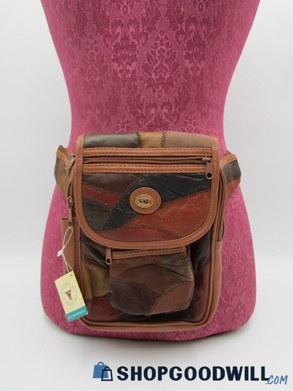 NWT Taurus Vintage Multicolor Leather Patchwork Belt Bag Handbag Purse