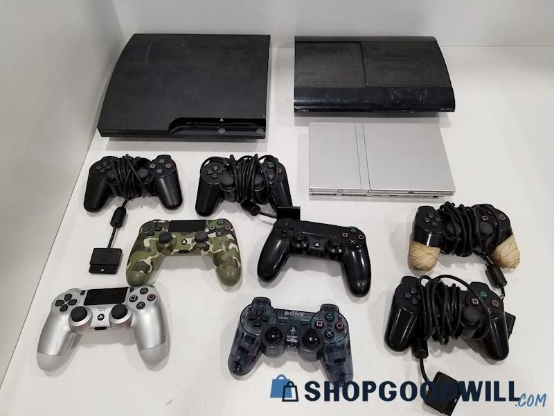 PlayStation 2 & 3 Consoles w/ Controllers for Parts/Repair