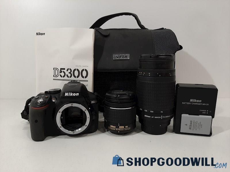 Nikon D5300 DSLR Camera w/Nikon DX 18-55mm & 70-300mm Lens (Powers ON)