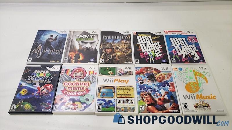 Nintendo Wii Video Game Lot of 10 - Resident Evil 4, Cooking Mama, & More!