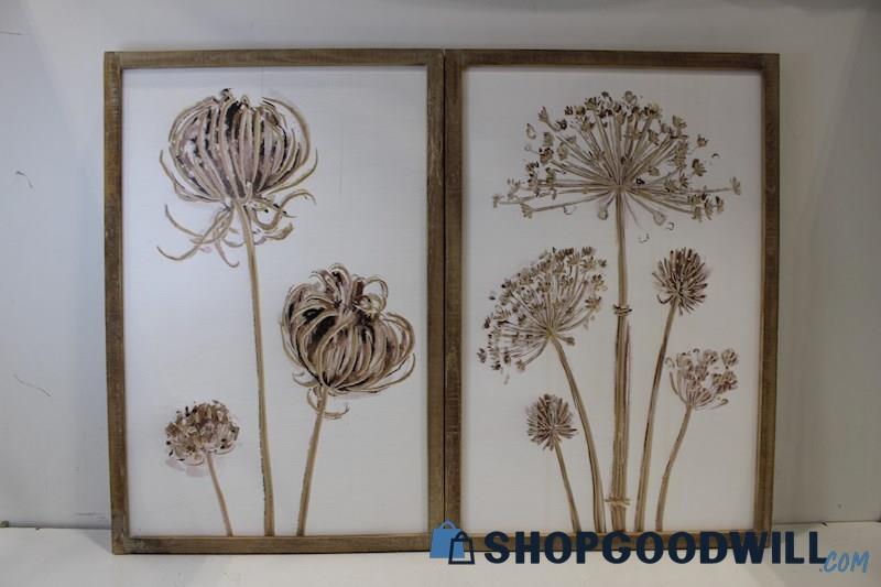 Pair Framed Graphic Nature Engraved Flower Art Prints Bloomingville Chad Barrett