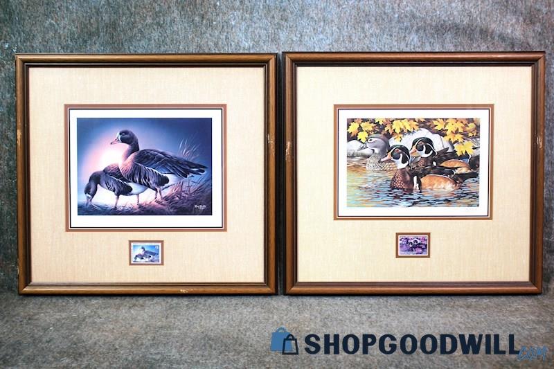 Framed White Fronted Goose 149/4385 & Wood Ducks 149/4200 Print Signed Art Decor