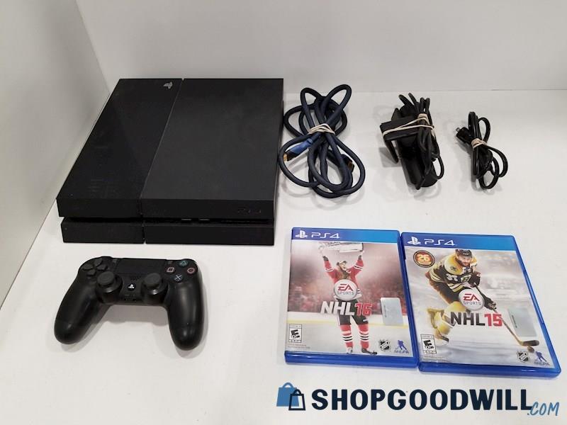 PlayStation 4 Console w/ Games, Cords & Controller - PS4 TESTED