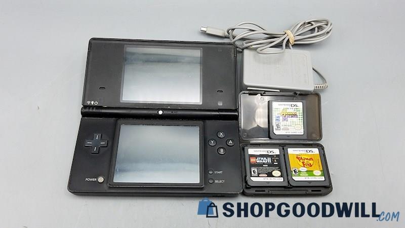  D) Black Nintendo DSi Handheld w/Charger & Games - Tested