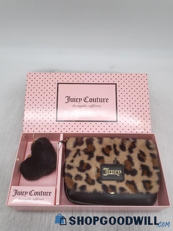 NIB Juicy Couture Leo Brown/Black Leopard Faux Fur Xbody/Poof Set Handbag Purse