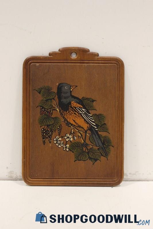 Vintage Art Print of Oriole Bird on Wooden Wall Plaque 11