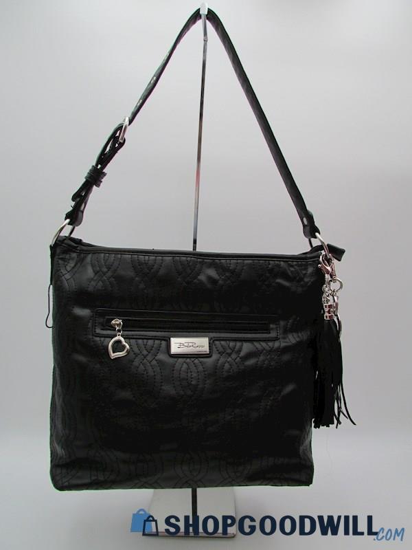 Bella Russo Black Quilted Faux Leather Tassel Shoulder Handbag Purse