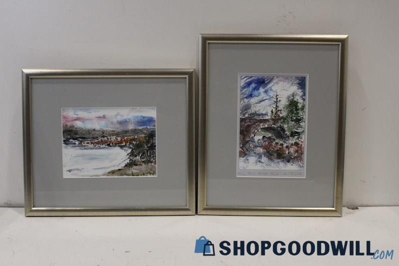 Pair Framed Steve Coll Painting Prints 'Christmas Hills of W.Duluth'&'Along 7Br+