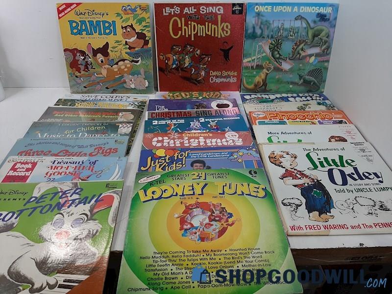22 Kids Children's LPs Good to Very Good Disney Looney Tunes Little Orley +