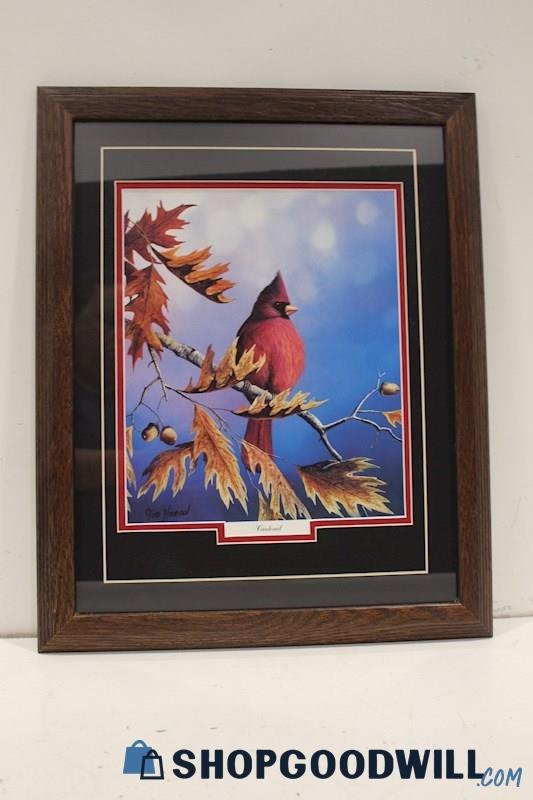 Jim Hansel Unsigned Framed Painting Art Print 'Red Cardinal'- Frame is 17x21