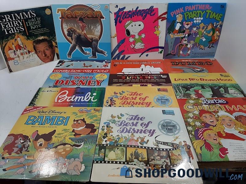15 Kids Children's LPs Very Good Snoopy Tarzan Barbie Disney Danny Kaye +
