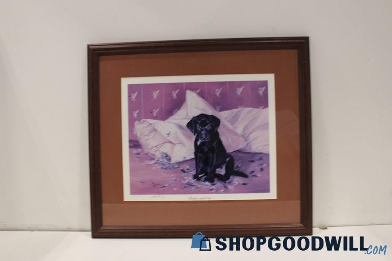 'Down and Out' Framed Art Print Signed by L M Budge #797/1200; Black Lab Pup