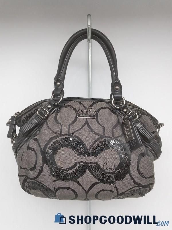 Coach Madison Sophia Grey/Silver Sequin/Jacquard Canvas Satchel Handbag Purse