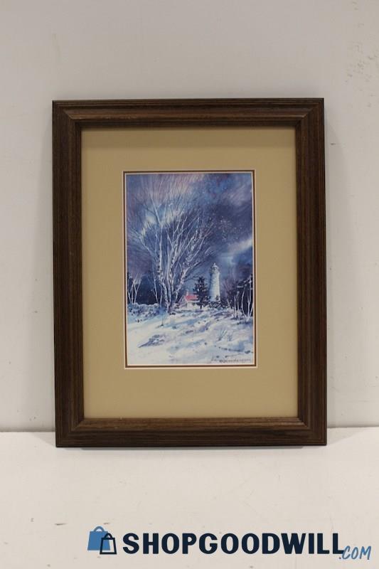 Cana Island Lighthouse in Winter Framed Art Print Signed by Karl Anderson