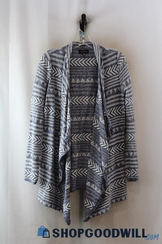 Lucky Brand Women's Blue Striped Pattern Knit Cardigan SZ-M