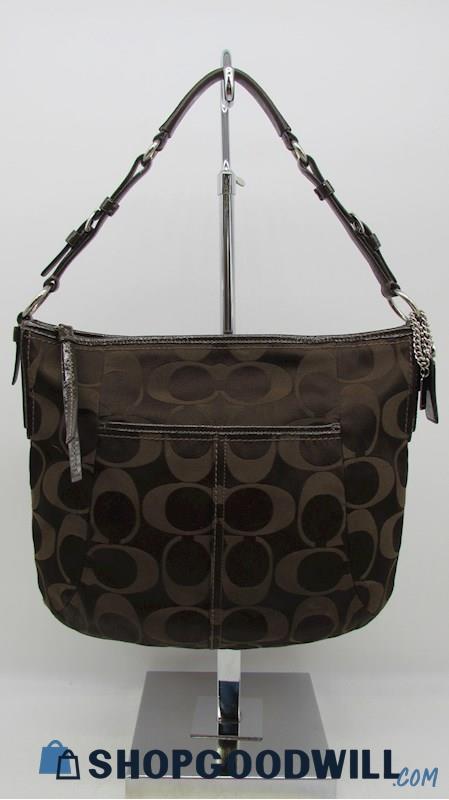 Coach Signature Hobo Chocolate Brown Nylon Large Shoulder Handbag Purse