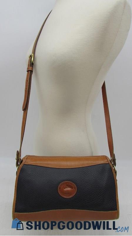 Vintage Dooney & Bourke AWL Navy British Tan Pebble Leather Xbody Handbag Purse