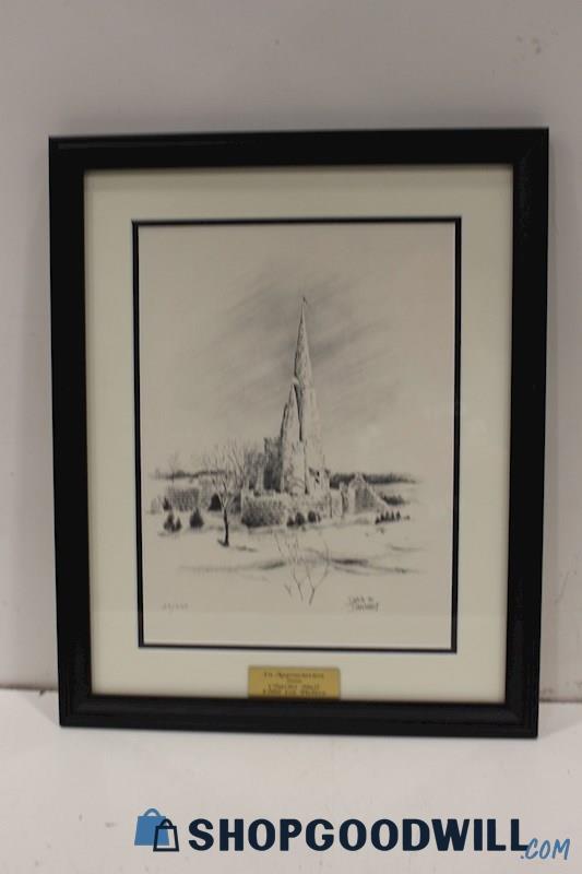 Framed 1986 MN Ice Palace Sketch Print by Duane Barnhart Unsigned w/Recog C Hall