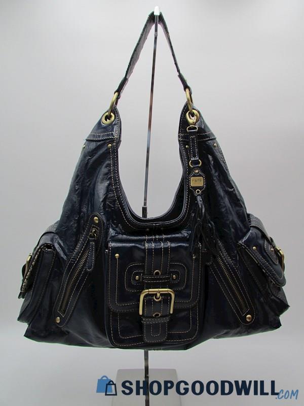 Rafe Indigo Vegan Leather w/ Multiple Pockets XL Shoulder Handbag Purse