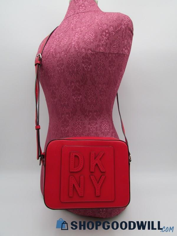 DKNY Tilly Stacked Logo Red PU Camera Bag Crossbody Handbag Purse