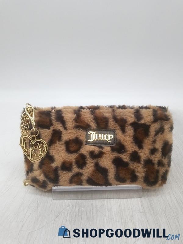 Juicy Couture Brown Faux Leopard Wristlet Gold Hardware Handbag Purse