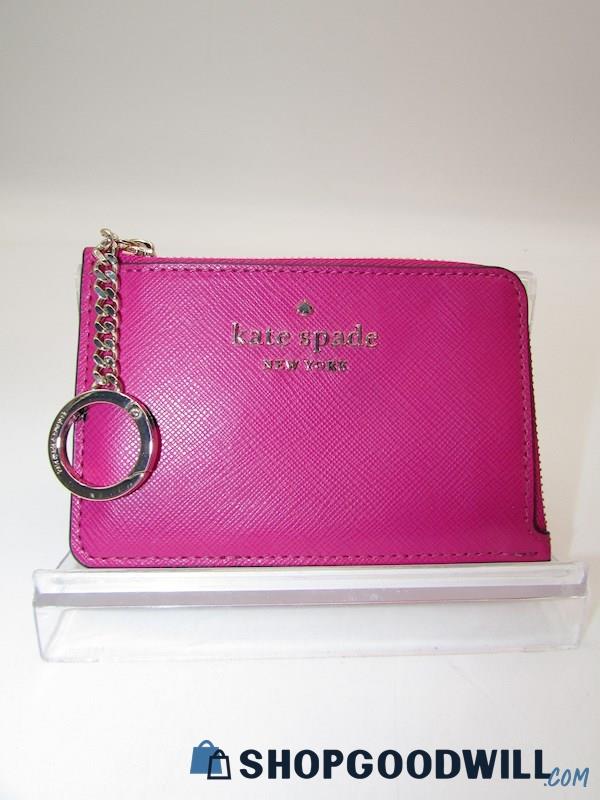 Kate Spade Staci Pink Color Block Leather L Zip Card Holder Handbag Purse