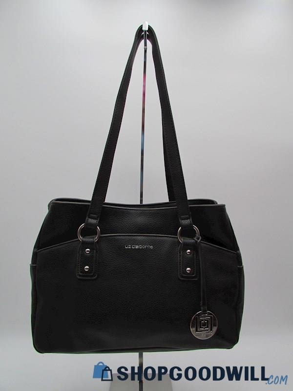 Liz Claiborne Black Faux Leather Triple Compartment Shoulder Handbag Purse